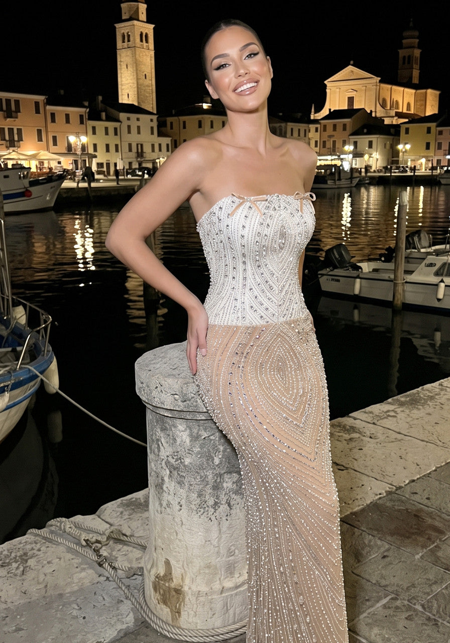 Strapless Embellished Maxi Dress Nude