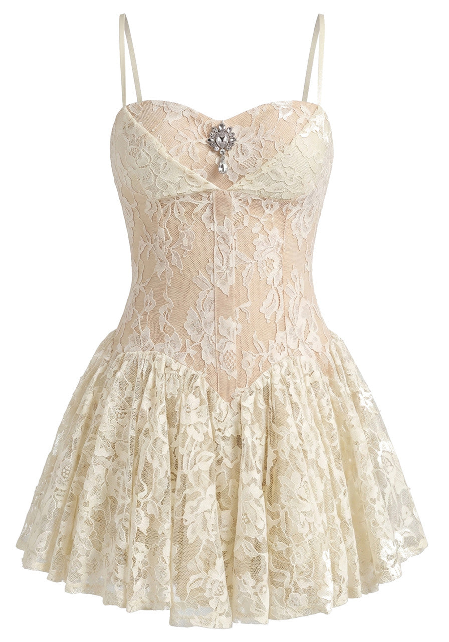 Lace Insert A Line Dress Ivory