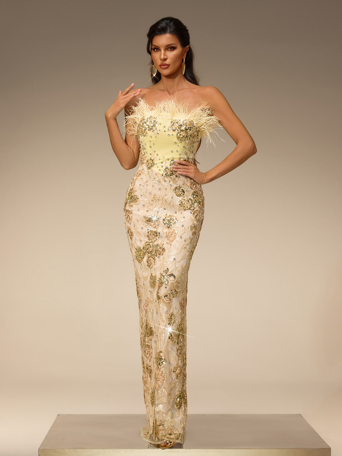 Ciresto Strapless Sequin Rhinestone Maxi Dress