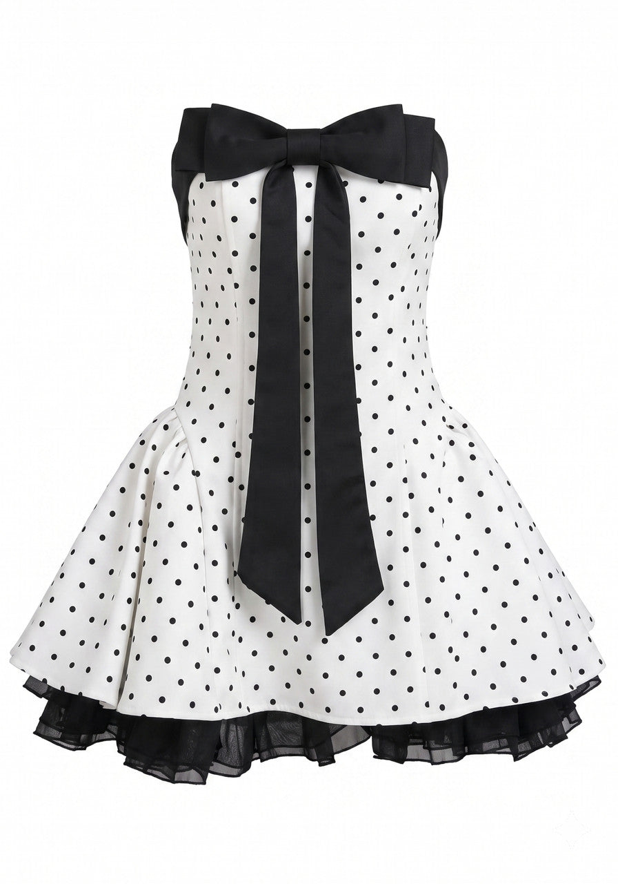 Strapless Bow Detail A Line Dress White