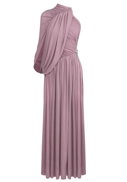 One Sleeve Draped Maxi Dress Dusty Pink