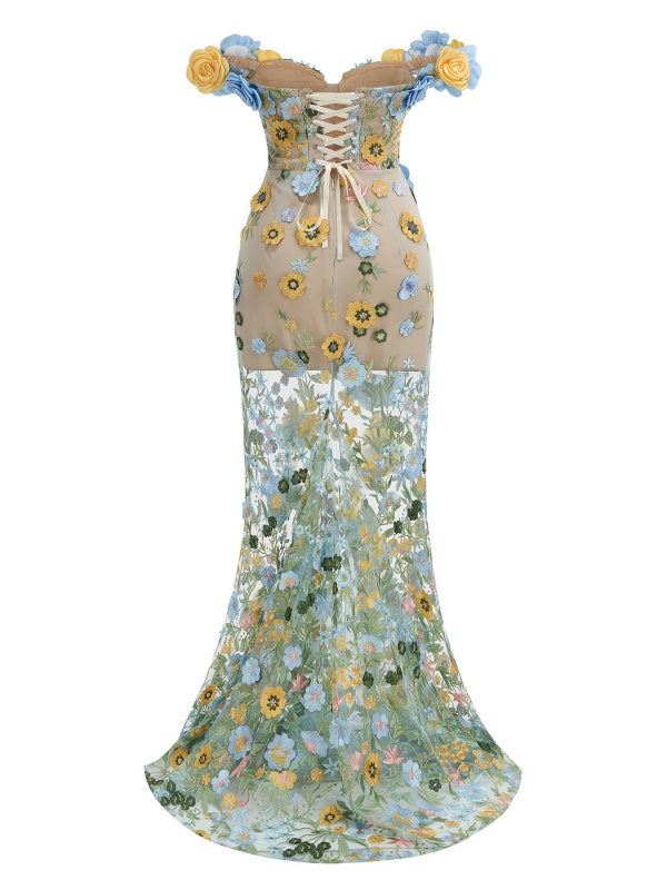 Blue & Gold Floral Garden dress