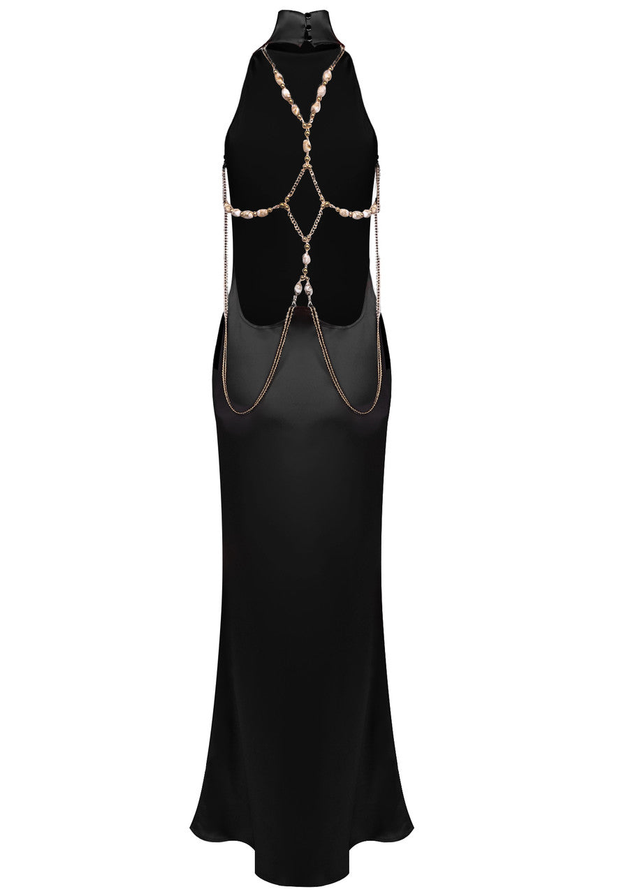 Halter Embellished Back Maxi Dress Black