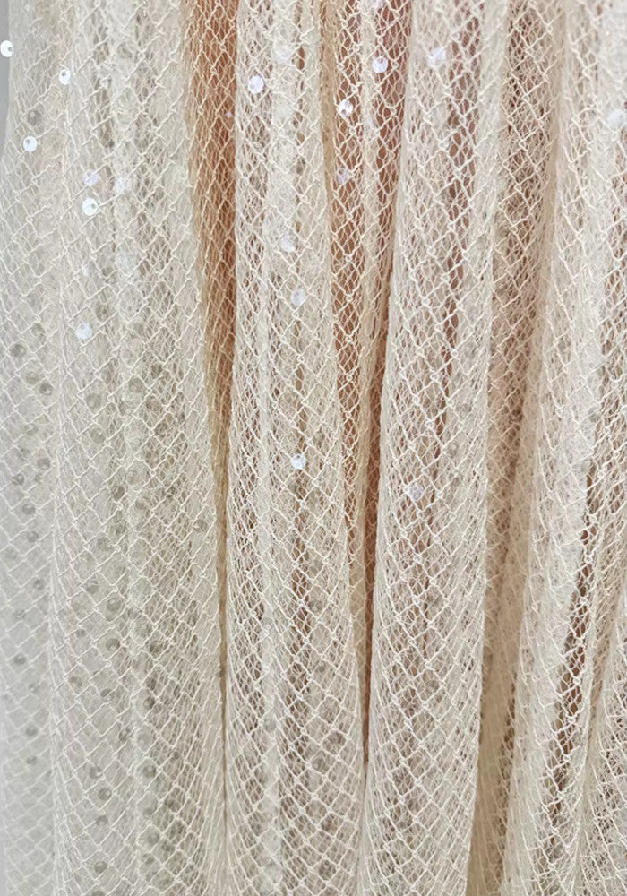 Long Sleeve Sequin A Line Maxi Dress Nude