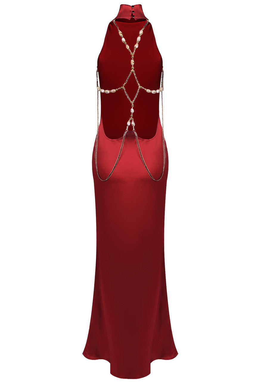 Halter Embellished Back Maxi Dress Red
