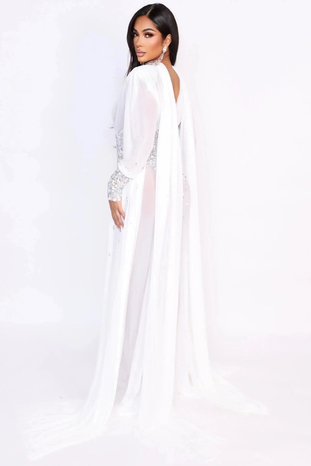 The white Crystal See-Through Gown