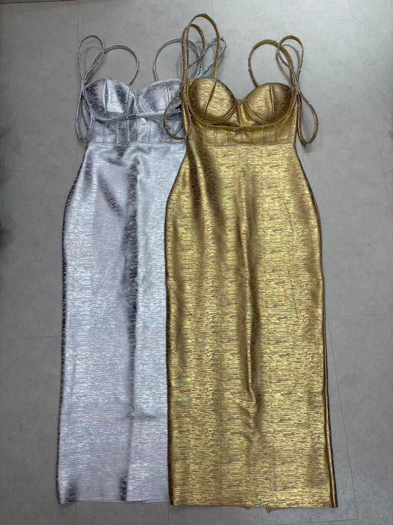 Celestia Sculpted Metallic silver dress