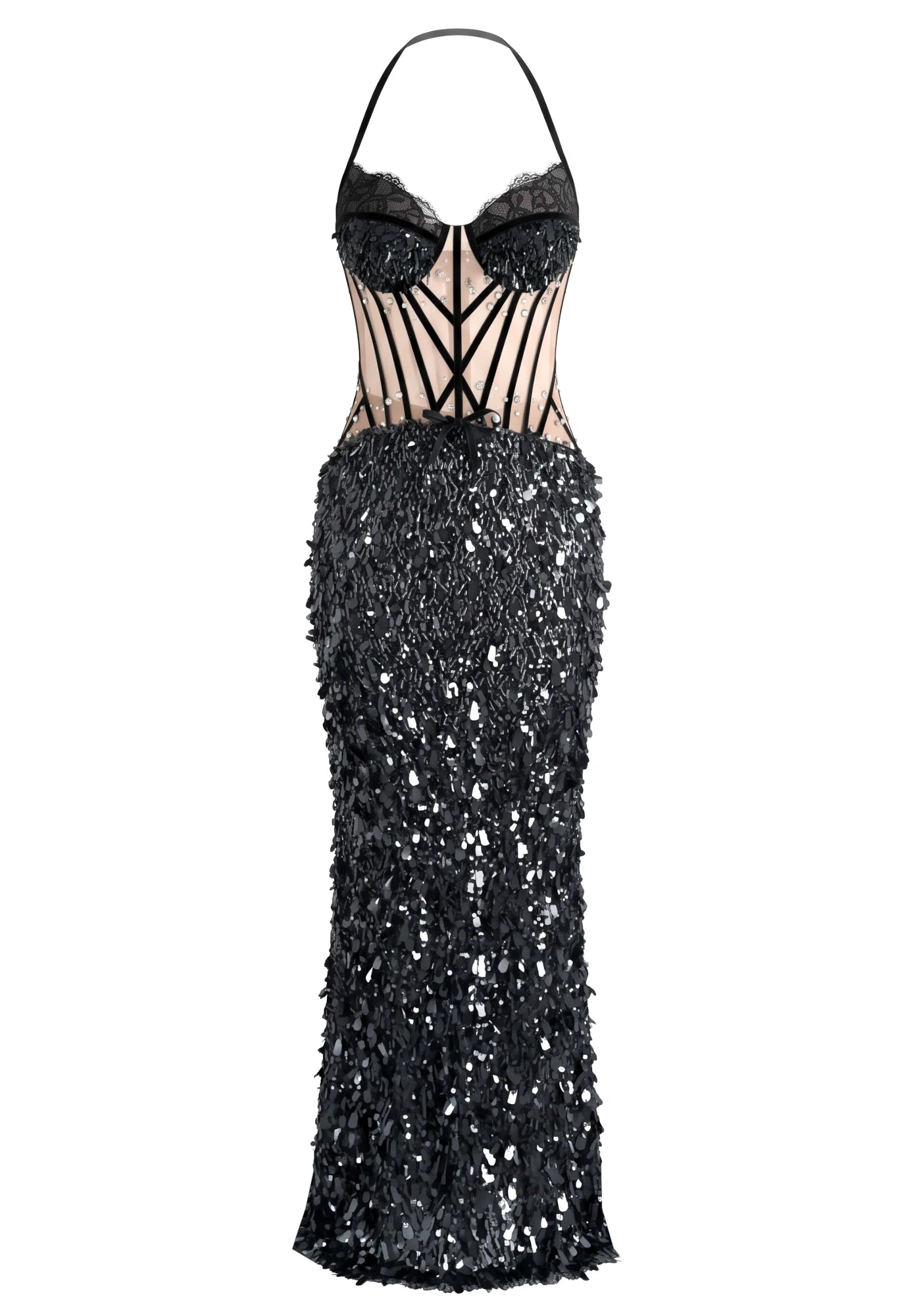 Halter Structured Bustier Maxi Dress Black