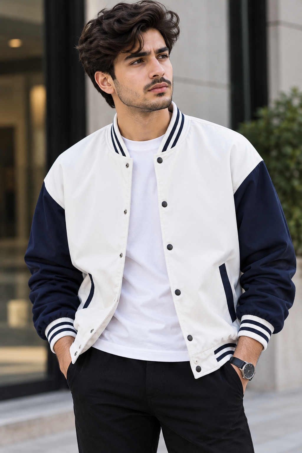 Men's Plus Size Color-Block Long Sleeve Baseball Jacket
