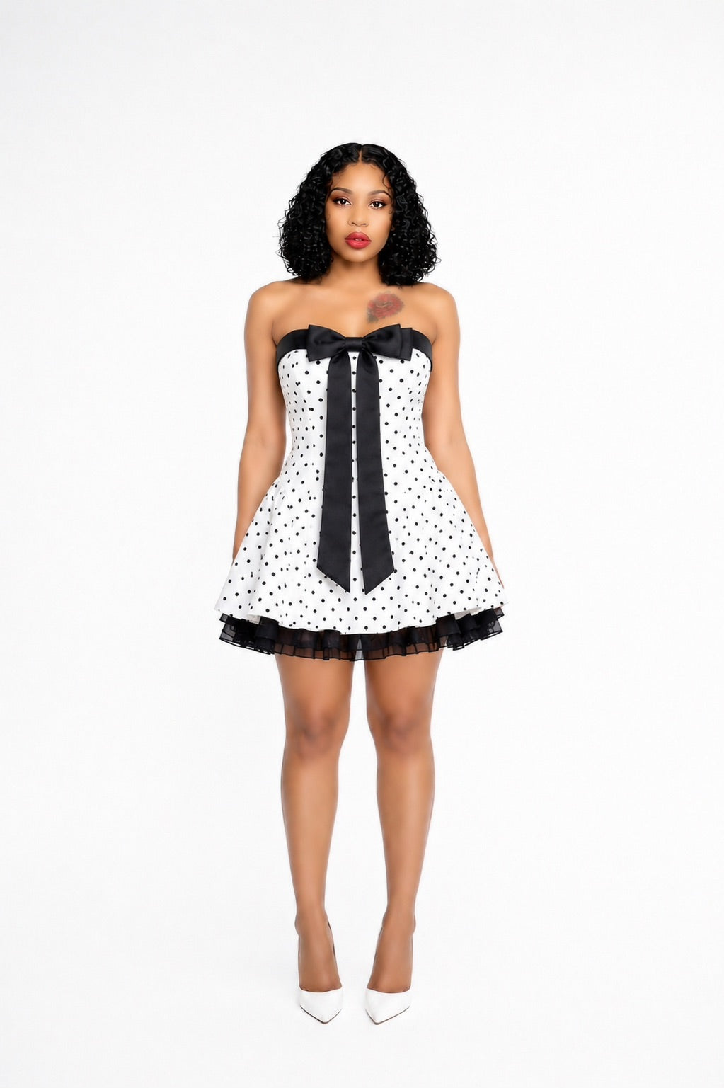 Strapless Bow Detail A Line Dress White