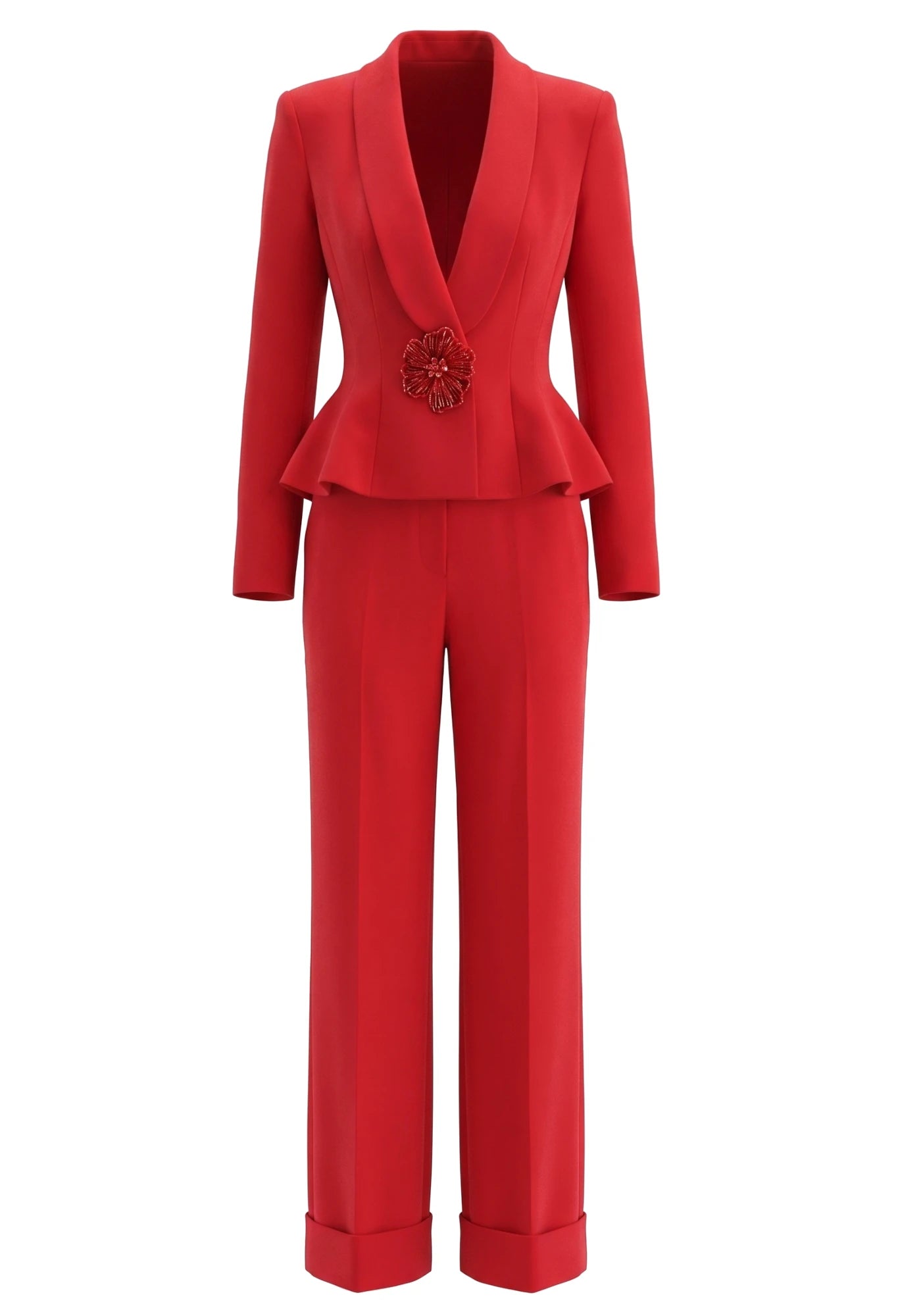 Long Sleeve Peplum Suit Red