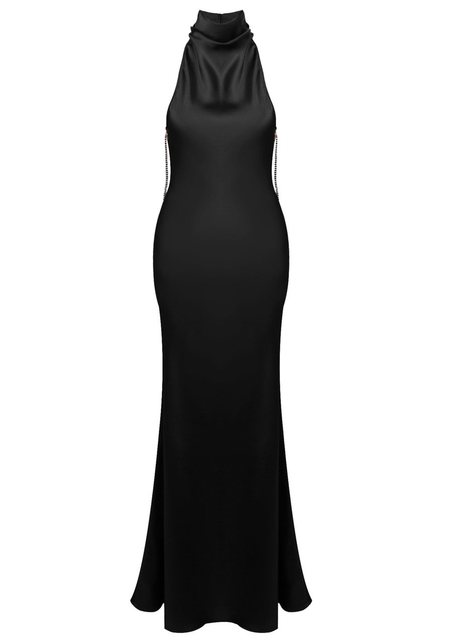 Halter Embellished Back Maxi Dress Black