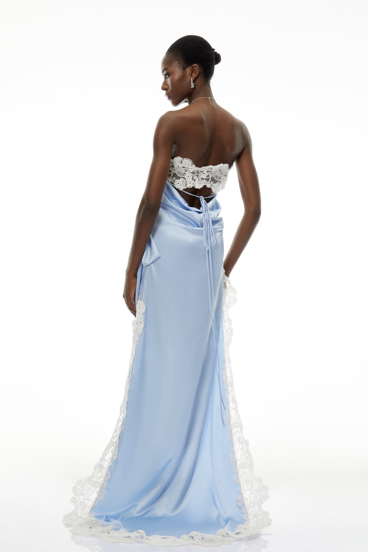 Becca Off Shoulder Asymmetrical Maxi Dress with Lace Trim