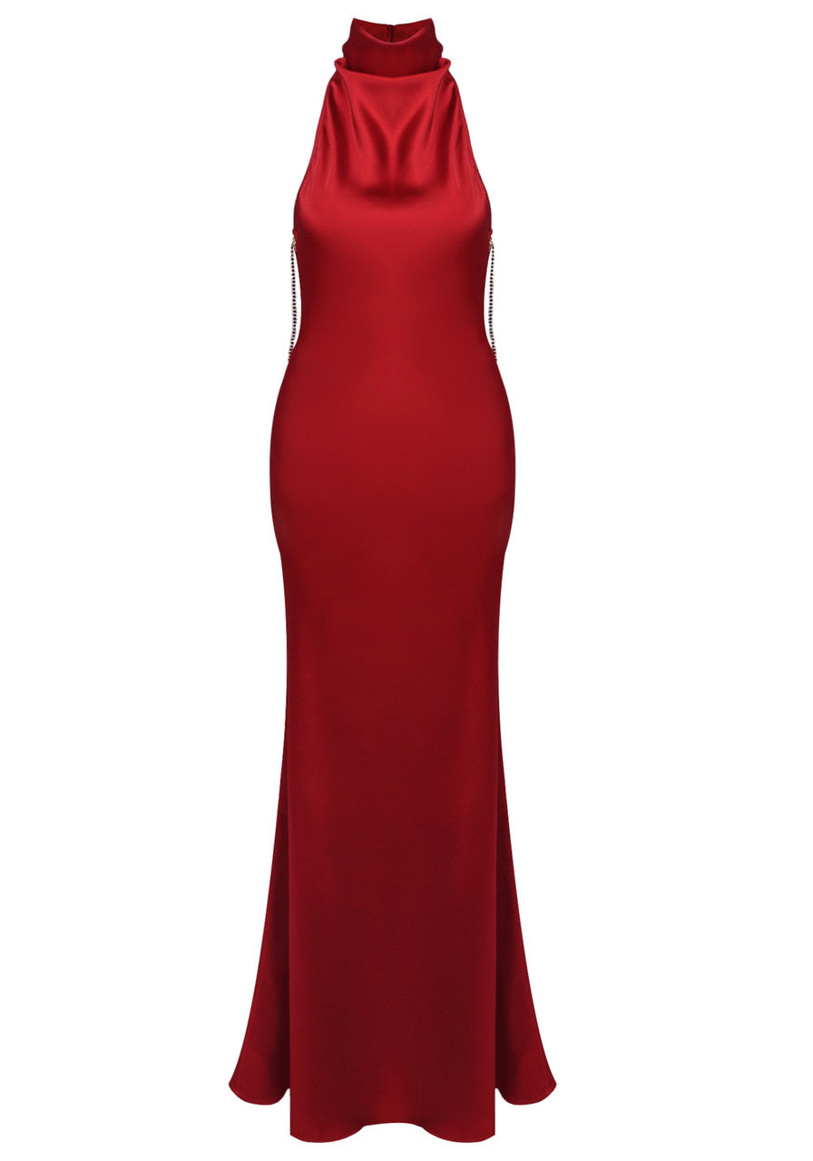Halter Embellished Back Maxi Dress Red