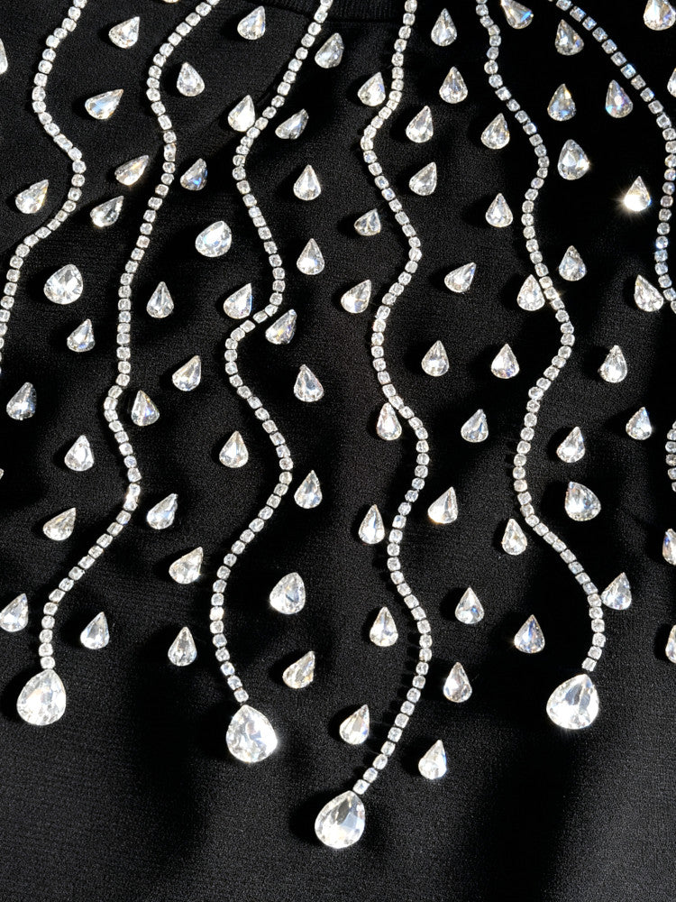 Long Sleeve Crystals Maxi Dress Black