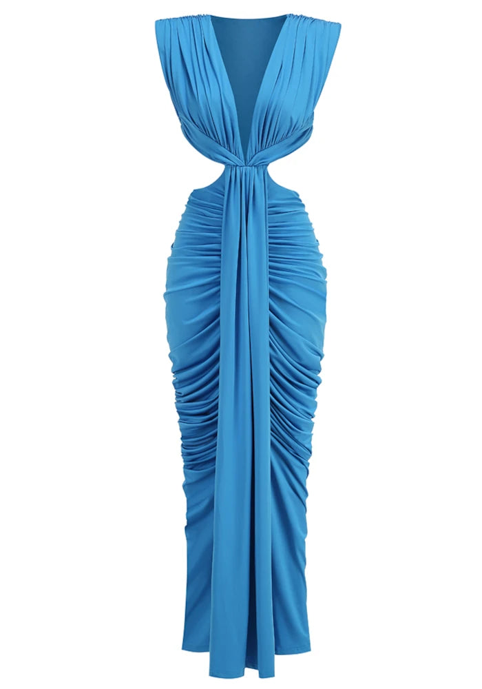 Draped Cut Out Detail Maxi Dress Blue