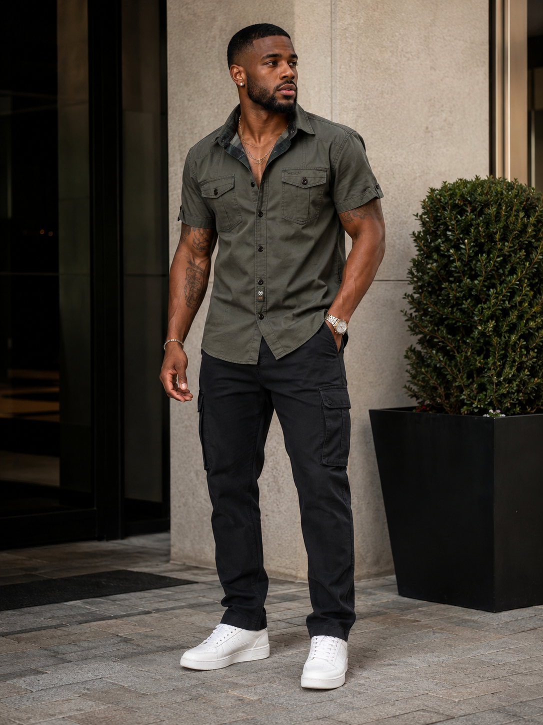 Men's Plus Size Casual Short Sleeve Cargo Shirt