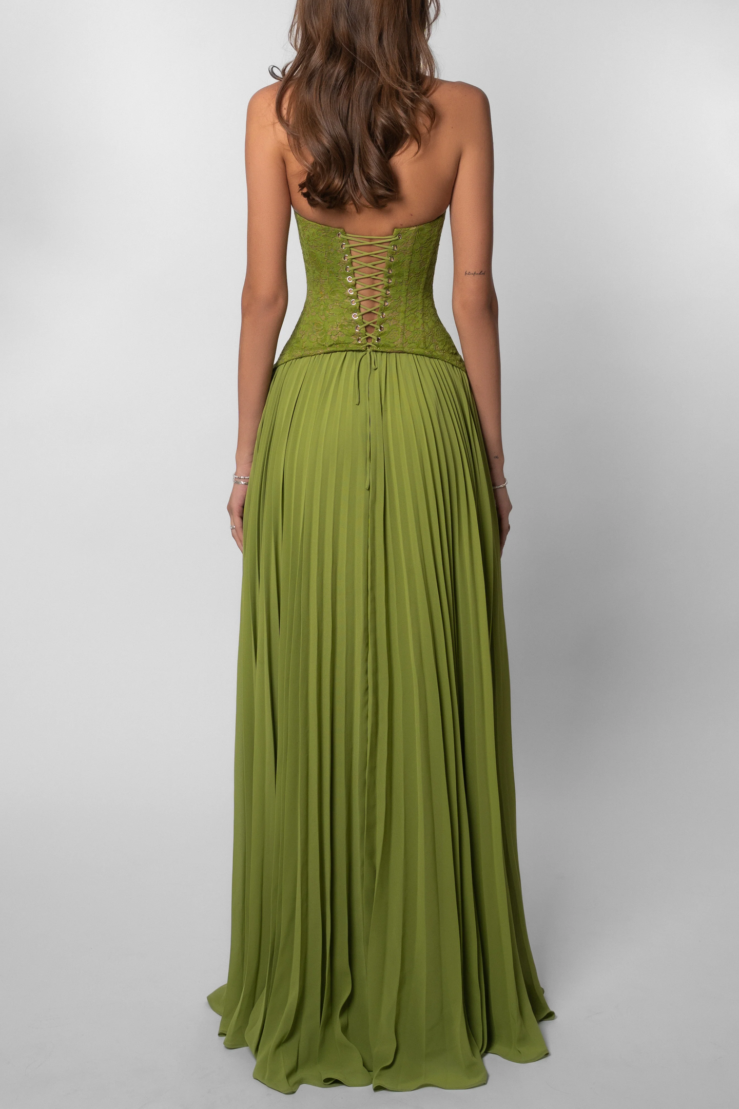 Amara Olive Lace Corset Maxi Dress