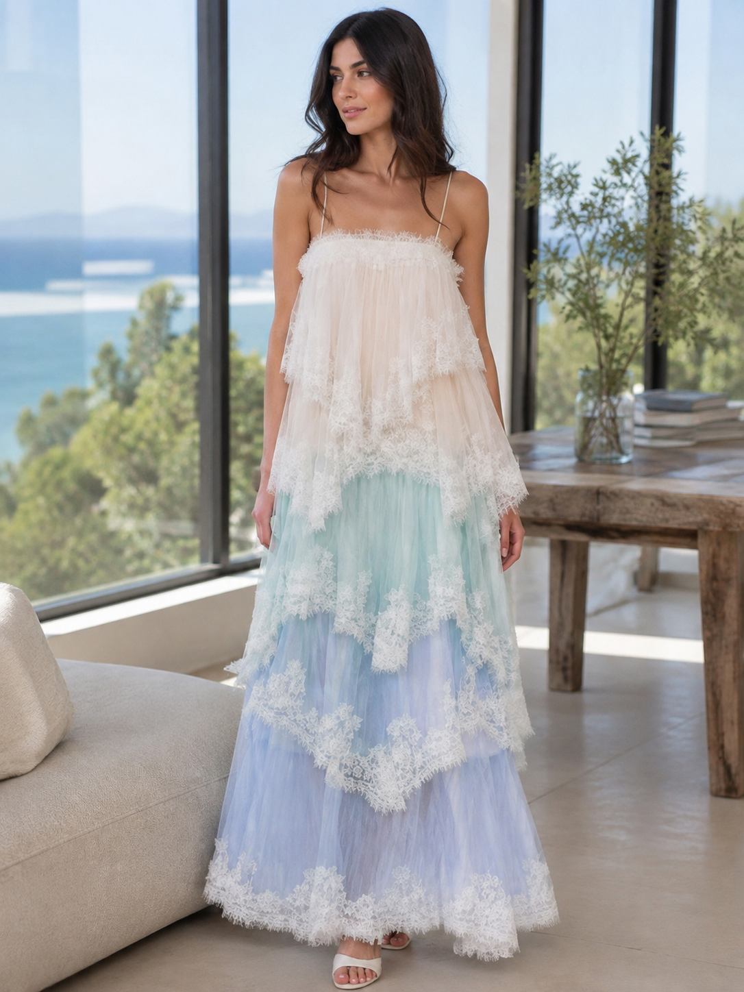 Coastal Dream Lace Maxi Dress blue