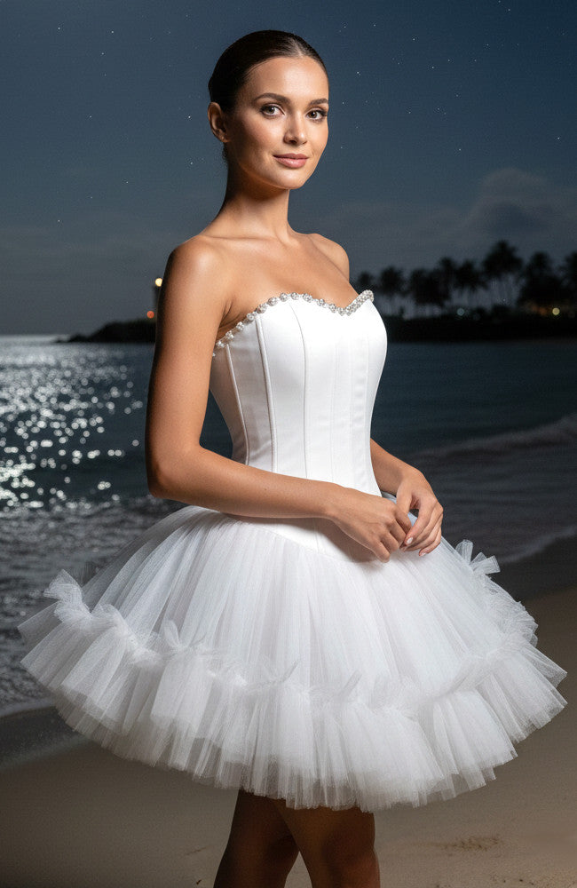 Strapless Crystal Mesh A Line Dress