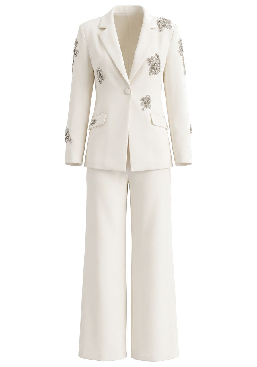 Crystal Embellished Suit White