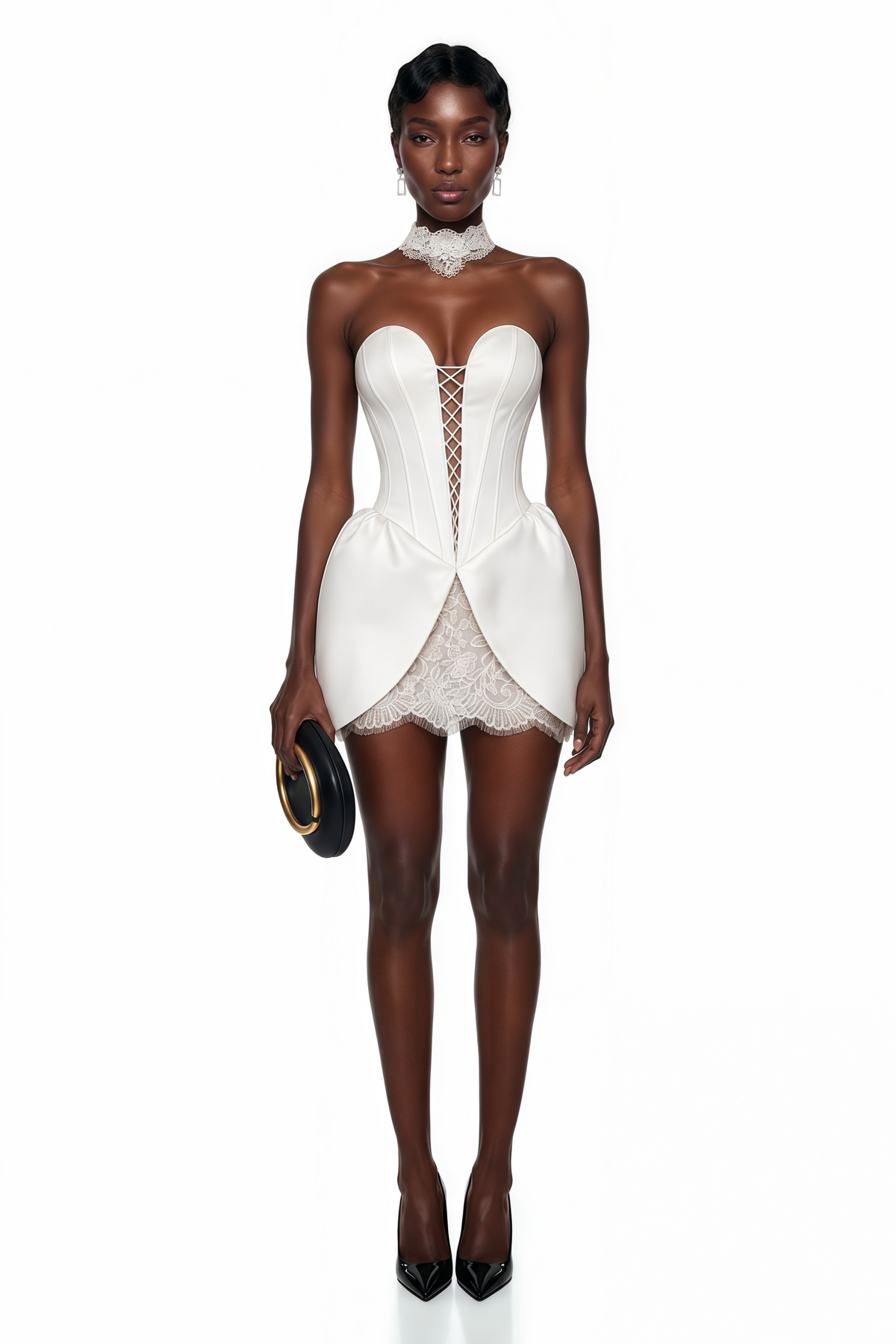 Rebecca White Lace Panel Mini Dress