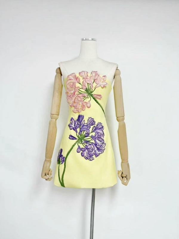 Lemon Blossom Embroidered Mini Dress