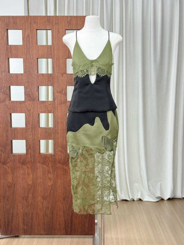 Olive Noir Lace Skirt Set