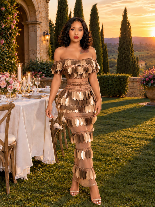 The Golden Leaf Appliqué Gown