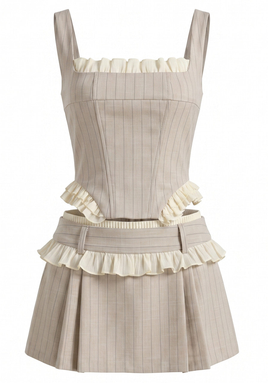 Ruffle Detail Corset Two Piece Dress Ivory
