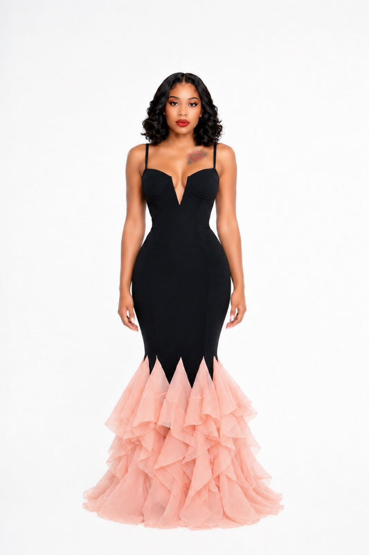 V-Neck Pink Mesh Bodycon Long Bandage Dress