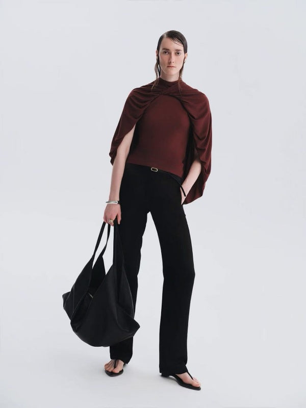 Bordeaux Draped Cape Top
