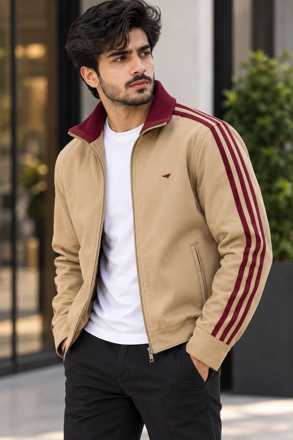 Men's Corduroy Collar Side Stripes Jacket