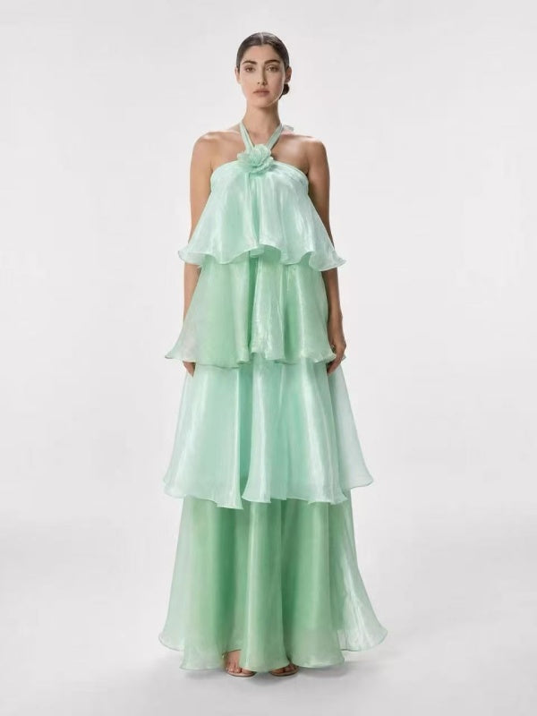 Mint Cascade Halter Maxi Dress