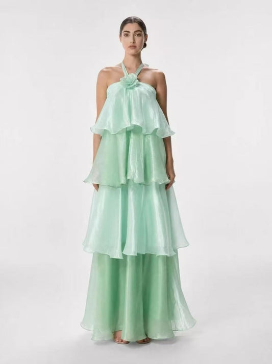 Mint Cascade Halter Maxi Dress