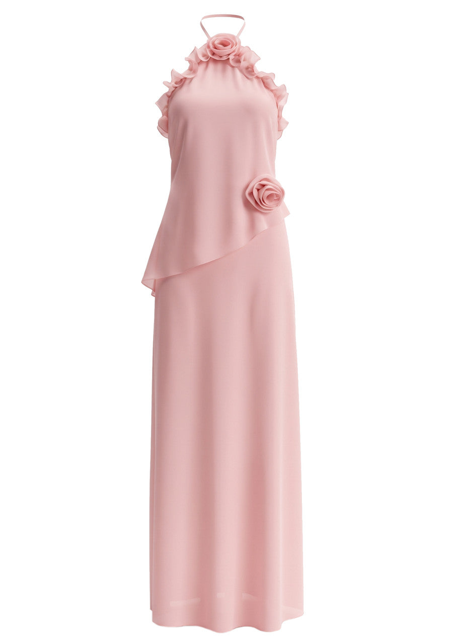 Halter Floral Maxi Dress Pink
