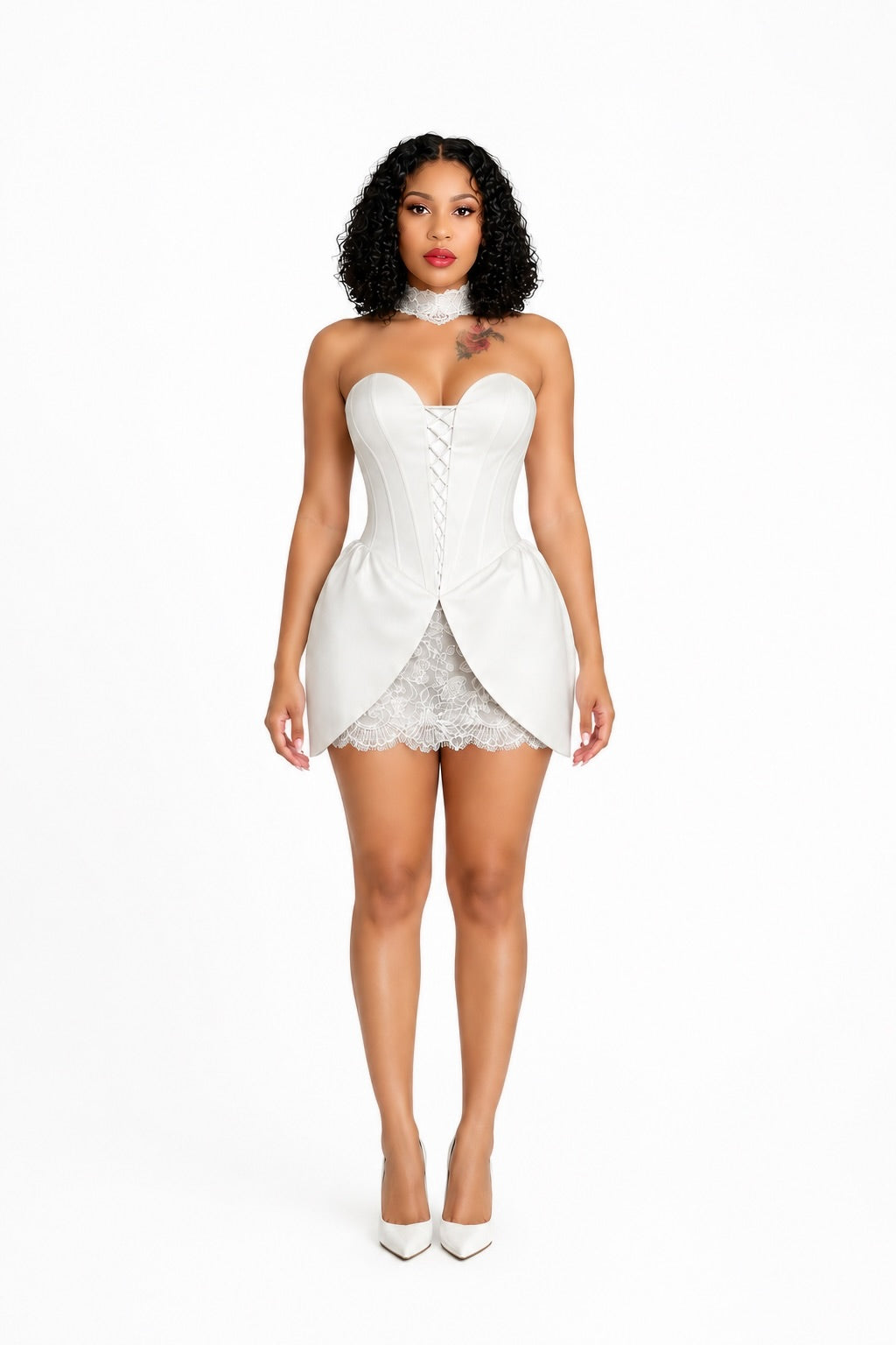 Rebecca White Lace Panel Mini Dress