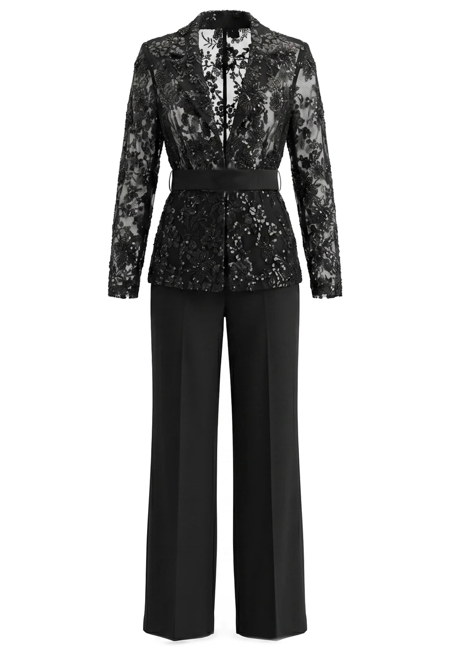 Sequin Lace Suit Black