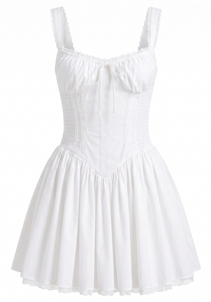 Lace Insert A Line Corset Dress White