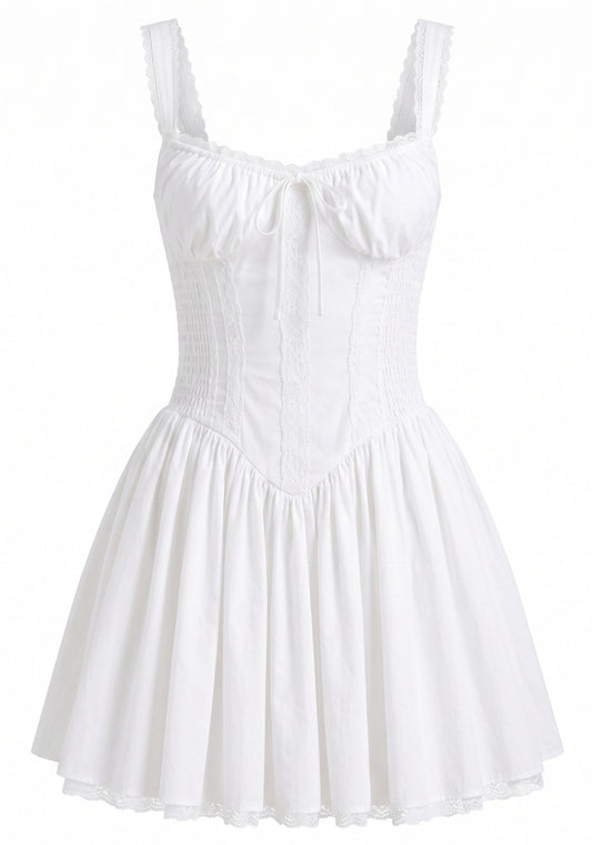 Lace Insert A Line Corset Dress White