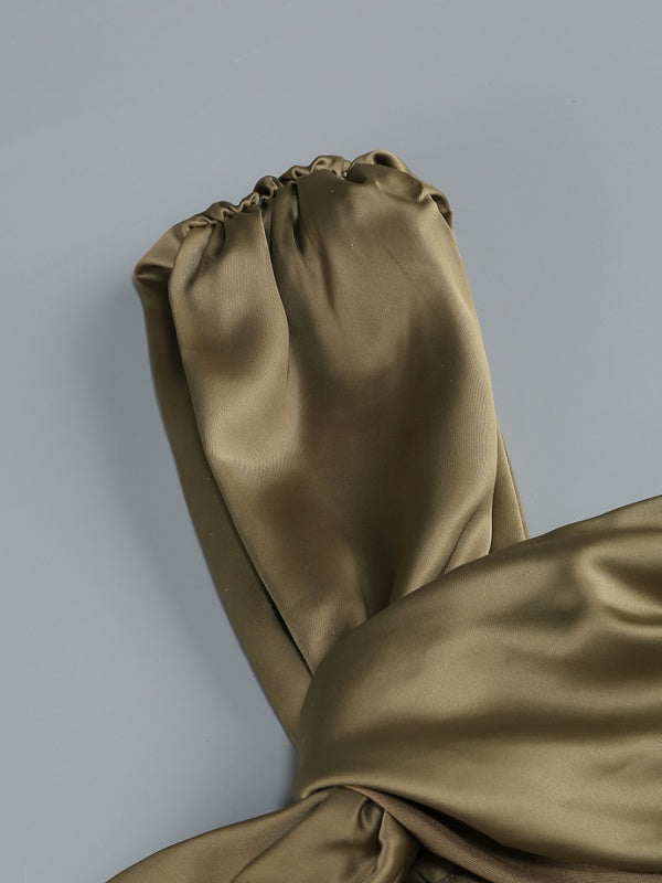 Twist-Front Satin Halter Maxi Dress with High Slit.