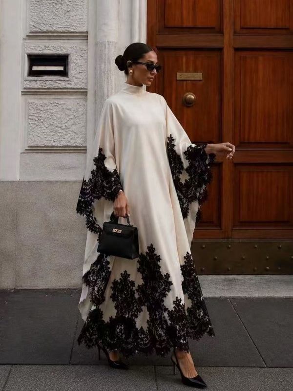 Ivory Noir Lace Cape Maxi Dress