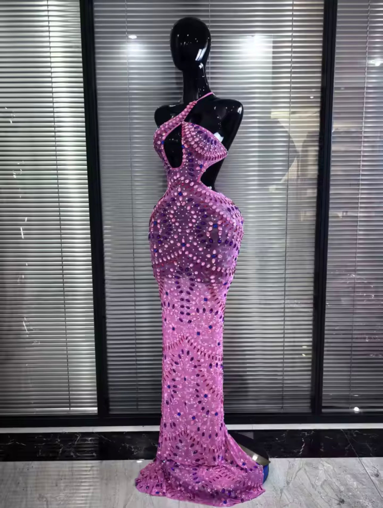Halter Backless Mesh See Through Bodycon Floor-length Mermaid Dress