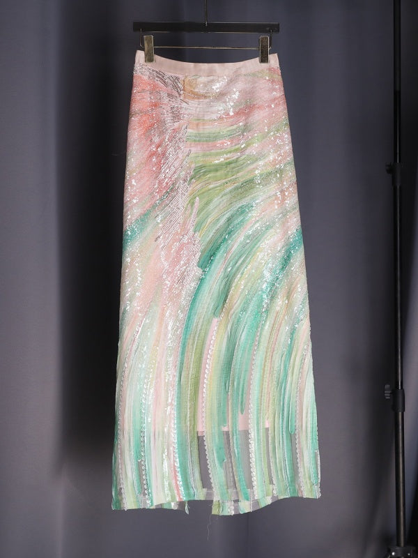 Pastel Waves Sequin Maxi Skirt