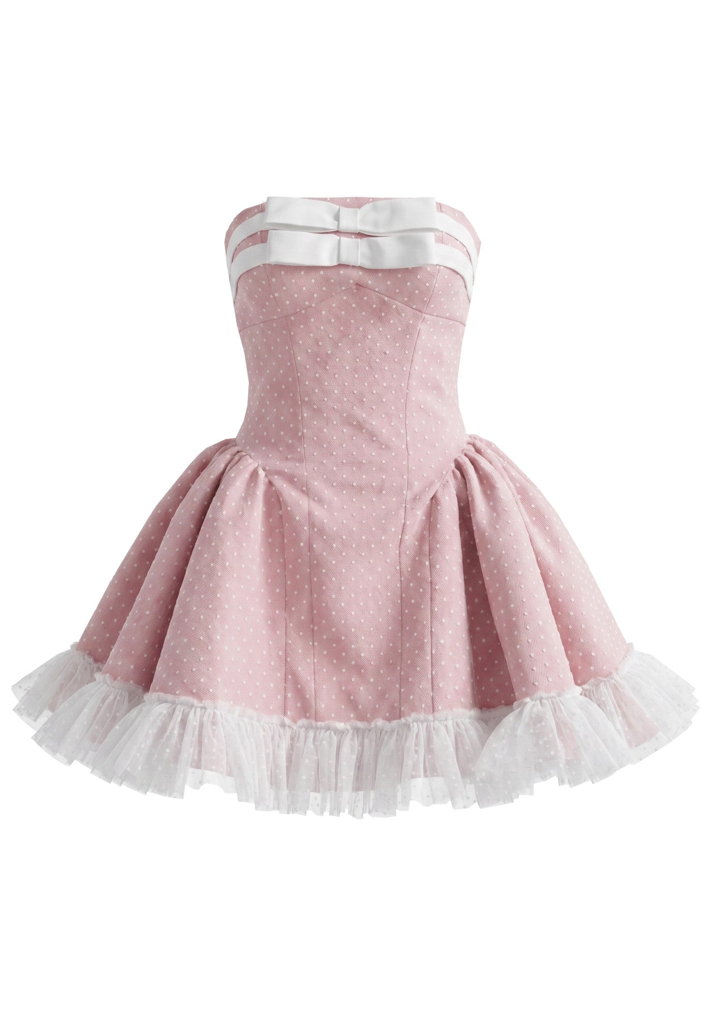 Strapless Bow Detail A Line Dress Pink White