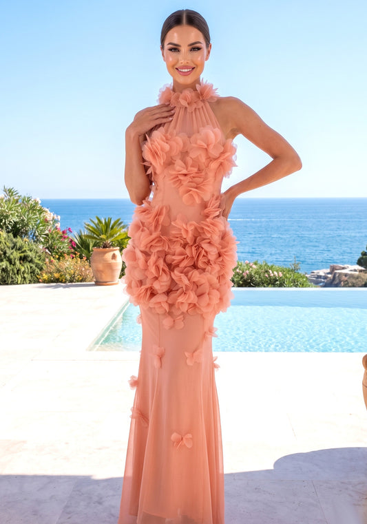 Petal Detail Maxi Dress Salmon Pink