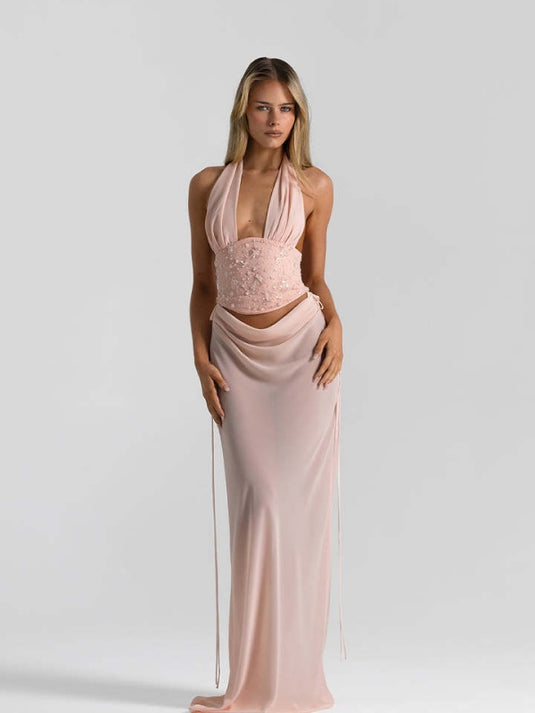 Blush Enchantment Halter Skirt Set