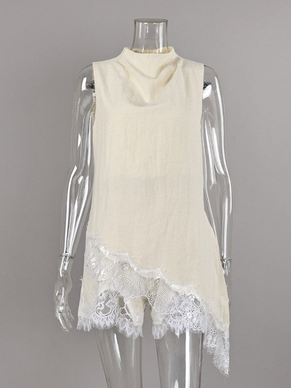 Ivory Lace-Trim Asymmetrical set