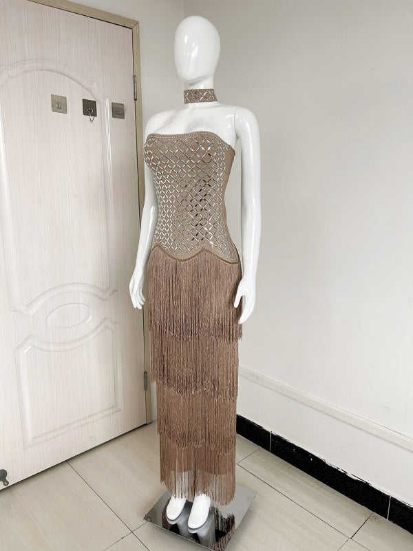 Paris Nights Crystal Fringe Midi Dress