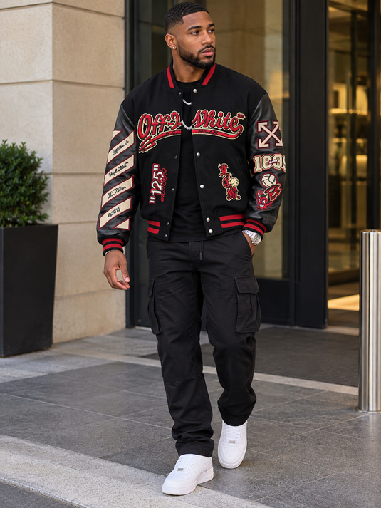 Men's Embroidered Patches Snap Down Jacket